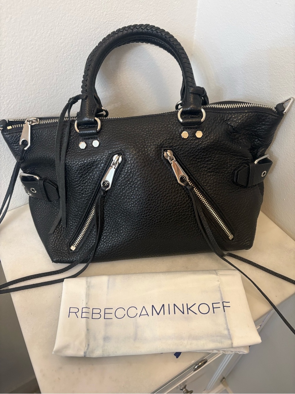 Rebecca Minkoff Moto Satchel Tote Black Pebbled Leather NWT MSRP $335 - Picture 13 of 15